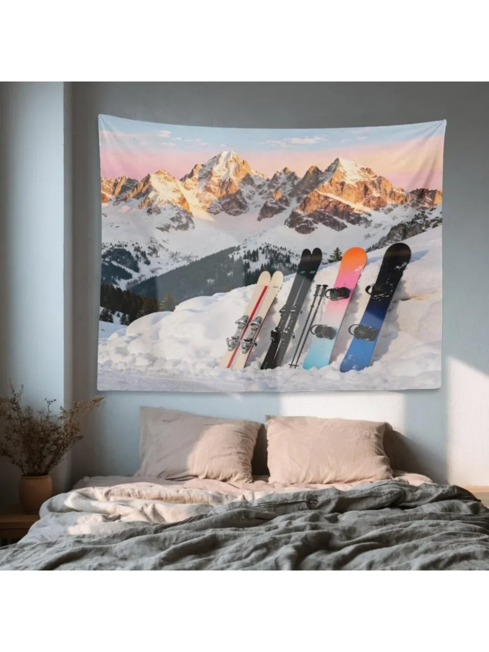 Large Snowboard Tapestry Wall Hanging - Psychedelic Ski Mountains Decor 59